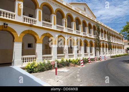 Dakar, Senegal. Dakar Hospital, built during the French colonial administration. Arches Line an Outdoor Corridor. Stock Photo