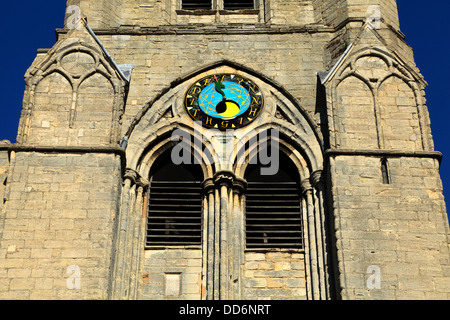 High Tide and Moon Clock, SW Tower, St. Margarets Church, Kings Lynn, Norfolk England UK clocks Stock Photo