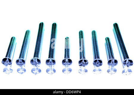 Screws on White background color toned blue Stock Photo