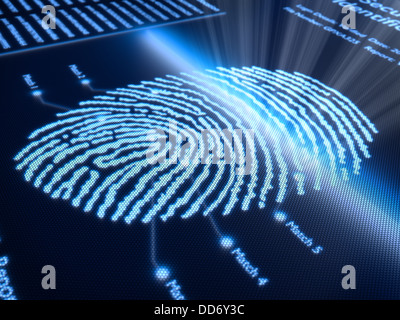 Fingerprint scanning technology on pixellated screen - 3d rendered with slight DOF Stock Photo