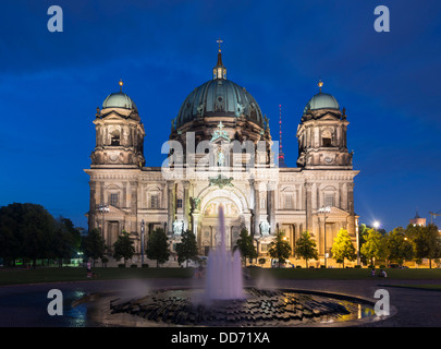 Night view of Berlin Cathedral or Dom on Museum Island or Museumsinsel In Berlin Germany Stock Photo
