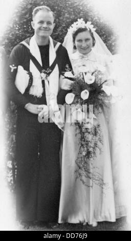 Royal Navy World War Two. A sailor with his new wife. Stock Photo