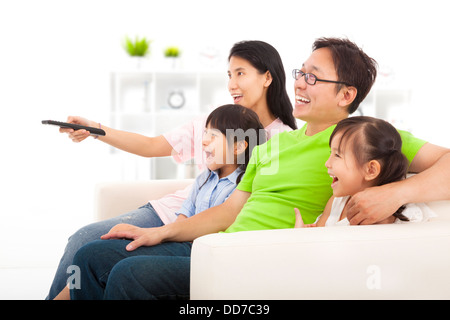 happy Family watching tv Stock Photo