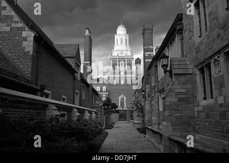 Black and white photograph of Yale residential college Pierson, New Haven, CT. Stock Photo