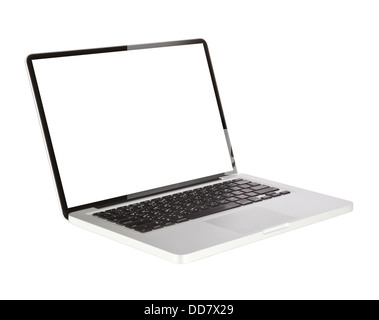 Laptop blank white screen. Isolated on white background Stock Photo