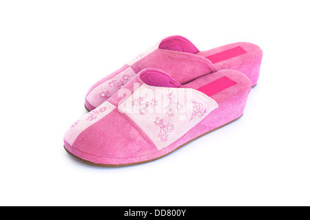 Pink slippers isolated on white background. Stock Photo
