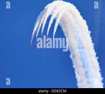 The RAF Red Arrows Aerial Display Team at Cosford Airshow 2013 Shropshire, England, Europe Stock Photo