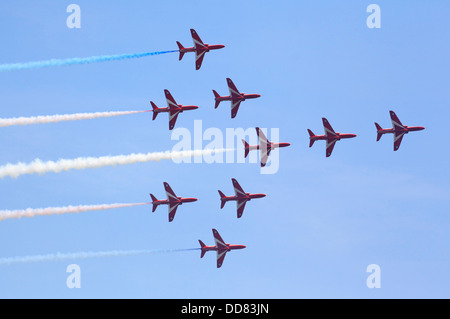 The RAF Red Arrows Aerial Display Team at Cosford Airshow 2013 Shropshire, England, Europe Stock Photo