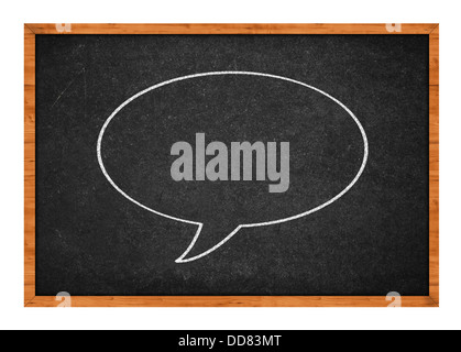 Hand drawn talk balloon on a school blackboard with place for your own text. Stock Photo