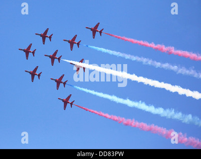 The RAF Red Arrows Aerial Display Team at Cosford Airshow 2013 Shropshire, England, Europe Stock Photo