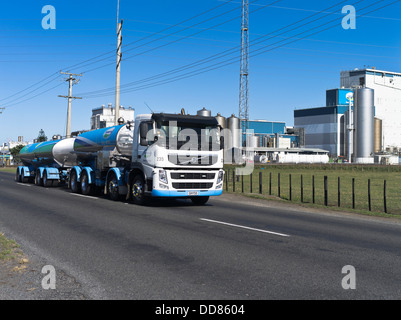 dh Hawera TARANAKI NEW ZEALAND Fonterra milk tanker Volvo lorry Whareora dairy factory buildings Stock Photo