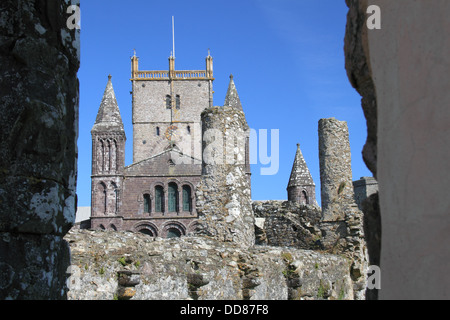 St David's Cathedral from St Davids Bishop's Palace, St Davids, Pembrokeshire, Wales, United Kingdom, UK, Europe Stock Photo