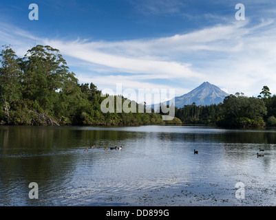 dh Lake Mangamahoe TARANAKI NEW ZEALAND Mount Egmont Mt Taranaki ducks in lake Stock Photo