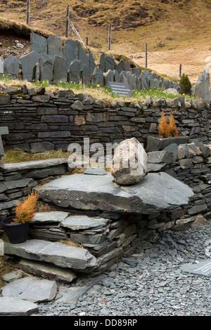 UK, Cumbria, Lake District, Honister Slate Mine, slate products in shop courtyard Stock Photo