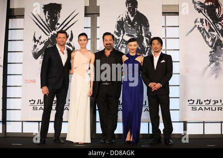 Hugh Jackman, Tao Okamoto, James Mangold, Rila Fukushima, Hiroyuki Sanada, Aug 28, 2013 : Actor Hugh Jackman, actress Rila Fukushima, director James Mangold, actress Tao Okamoto and actor Hiroyuki Sanada attend 'The Wolverine' Japan Premiere at the Roppongi Hills on August 28, 2013 in Tokyo, Japan Stock Photo