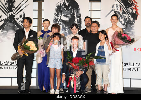 Hiroyuki Sanada, Rila Fukushima, Hugh Jackman, James Mangold, Tao Okamoto, Aug 28, 2013 : Actor Hugh Jackman, actress Rila Fukushima, director James Mangold, actress Tao Okamoto and actor Hiroyuki Sanada attend 'The Wolverine' Japan Premiere at the Roppongi Hills on August 28, 2013 in Tokyo, Japan Stock Photo