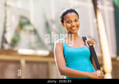 pretty African American college student on campus Stock Photo