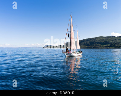 dh  LAKE TAUPO NEW ZEALAND Sailing boat trip lakeside shore tourism tourists people Stock Photo