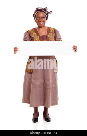 senior African woman holding blank banner on white background Stock ...