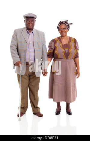 senior African couple holding hands on white background Stock Photo