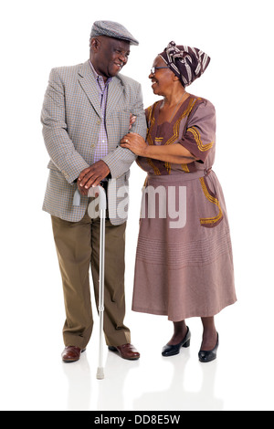 loving senior African couple looking one another over white background Stock Photo