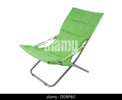 Green canvas deckchair isolated on white background Stock Photo