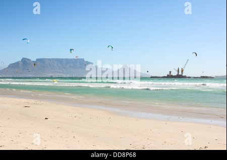 Kiteboarders at Milnerton Beach in Cape Town, South Africa Stock Photo