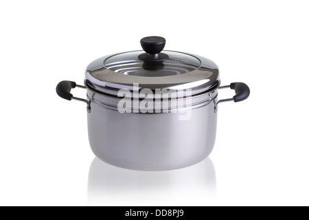 Stainless steel pot with cover isolated on white background Stock Photo