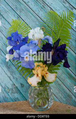 Still life with bouquet of irises Stock Photo - Alamy