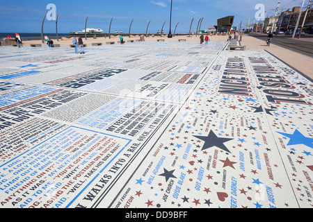 England, Lancashire, Blackpool, The Promenade Floor Mural showing Jokes and Catch Phrases by Various Entertainers Stock Photo