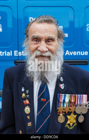 England, Lancashire, Blackpool, Local Elderly Man Wearing War Medals Stock Photo