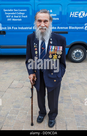 England, Lancashire, Blackpool, Local Elderly Man Wearing War Medals Stock Photo