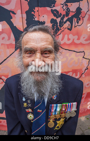 England, Lancashire, Blackpool, Local Elderly Man Wearing War Medals Stock Photo