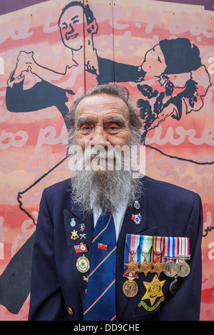 England, Lancashire, Blackpool, Local Elderly Man Wearing War Medals Stock Photo