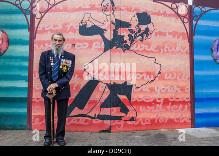 England, Lancashire, Blackpool, Local Elderly Man Wearing War Medals Stock Photo