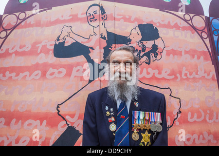 England, Lancashire, Blackpool, Local Elderly Man Wearing War Medals Stock Photo