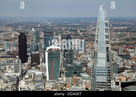 an aerial view of the City of London including The Shard and The Walkie-Talkie and Gherkin buildings Stock Photo