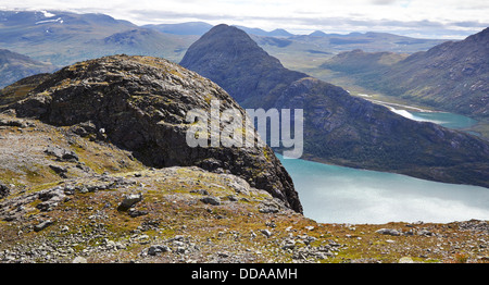 Knutshoe the Lion Mountain and Lake Gjende from the Besseggen ridge walk Jotunheimen National Park Norway Stock Photo