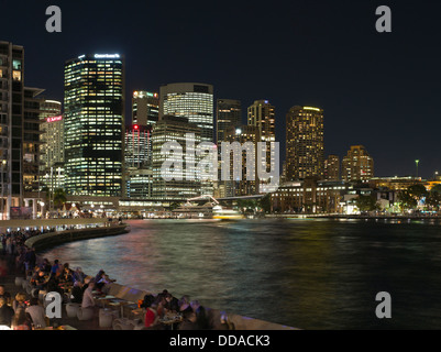 dh Sydney Harbour SYDNEY AUSTRALIA Cafe people evening alfresco cafe restaurants city overlooking restaurant waterfront skyline night Stock Photo