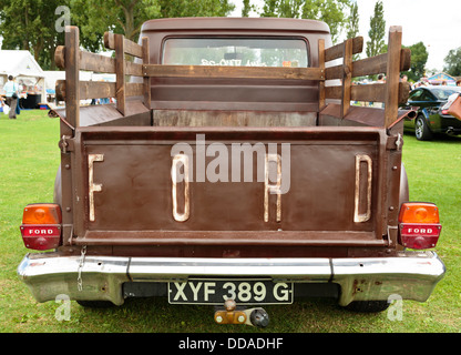 Rear body of a brown Ford Truck from 1969, American Auto Club International classic car show, Northampton, England Stock Photo