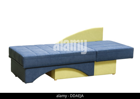 Arranged bed over white background. Colorful couch. Stock Photo