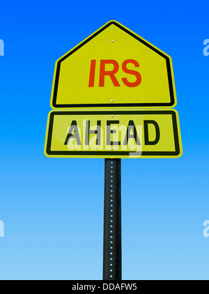 irs ahead conceptual road sign over sky Stock Photo