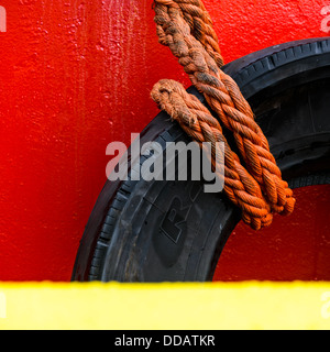 Detail of boat tyre and rope, Tromsö, Troms, Norway Stock Photo