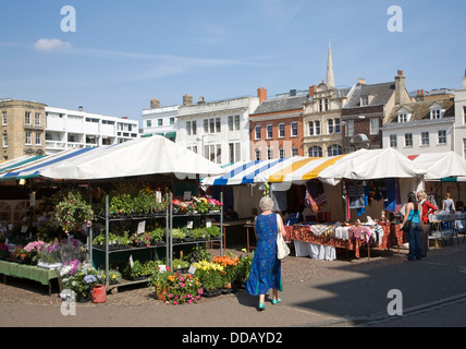 Market stalls historic  market place Cambridge England Stock Photo