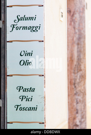 Tuscany region, Italy. A signboard with a list of Italian tipical foods Stock Photo