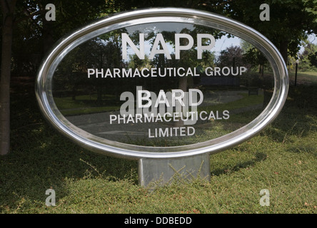 Glass aluminium sign NAPP pharmaceutical group and BARD pharmaceuticals limited Cambridge Science park England Stock Photo