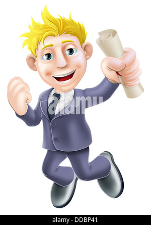 Businessman with certificate qualification or scroll. Education concept, learning, training or passing professional examination Stock Photo