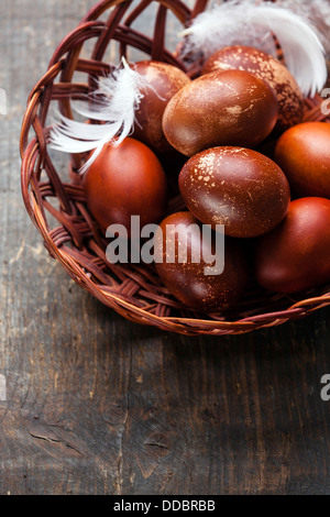 Easter eggs on wooden background Stock Photo