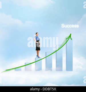 businesswoman with big 3d chart in the sky Stock Photo