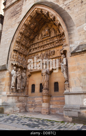 Part of the north portal of Notre Dame de Reims cathedral in Reims, France. Stock Photo